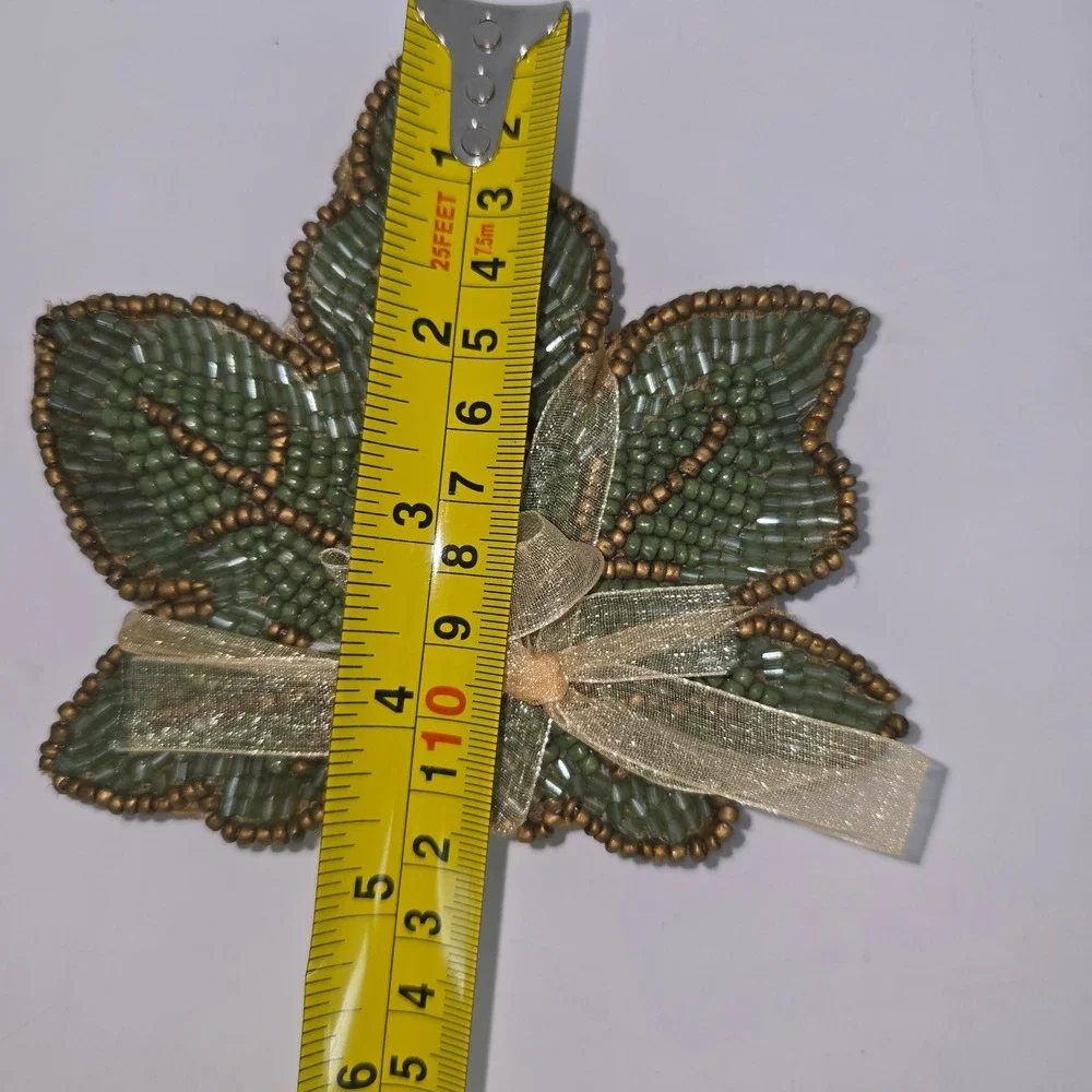 Sage & Oak Beaded Leaf Coasters Set of 4 Green Gold Autumn Fall Harvest Decor